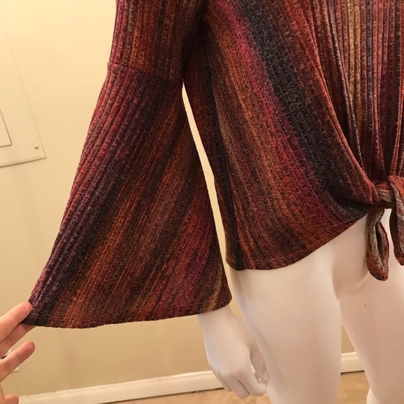 Studio JP Tie Front Bell Sleeve Boho Top Womens Size Small Fall Tones RenFaire - Picture 8 of 16